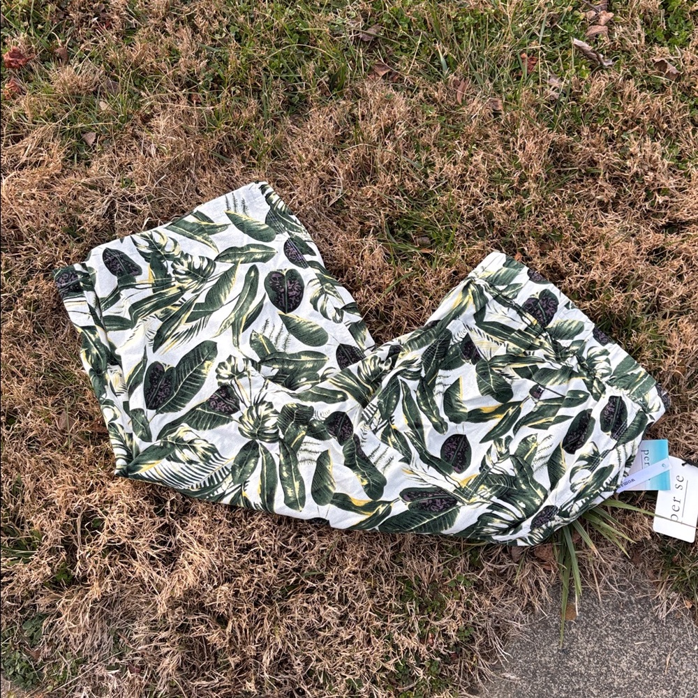 NWT Per Se Tropical Leaves Washable Rayon Linen Blend Capris Cropped Pants 3X 1X - Picture 16 of 16